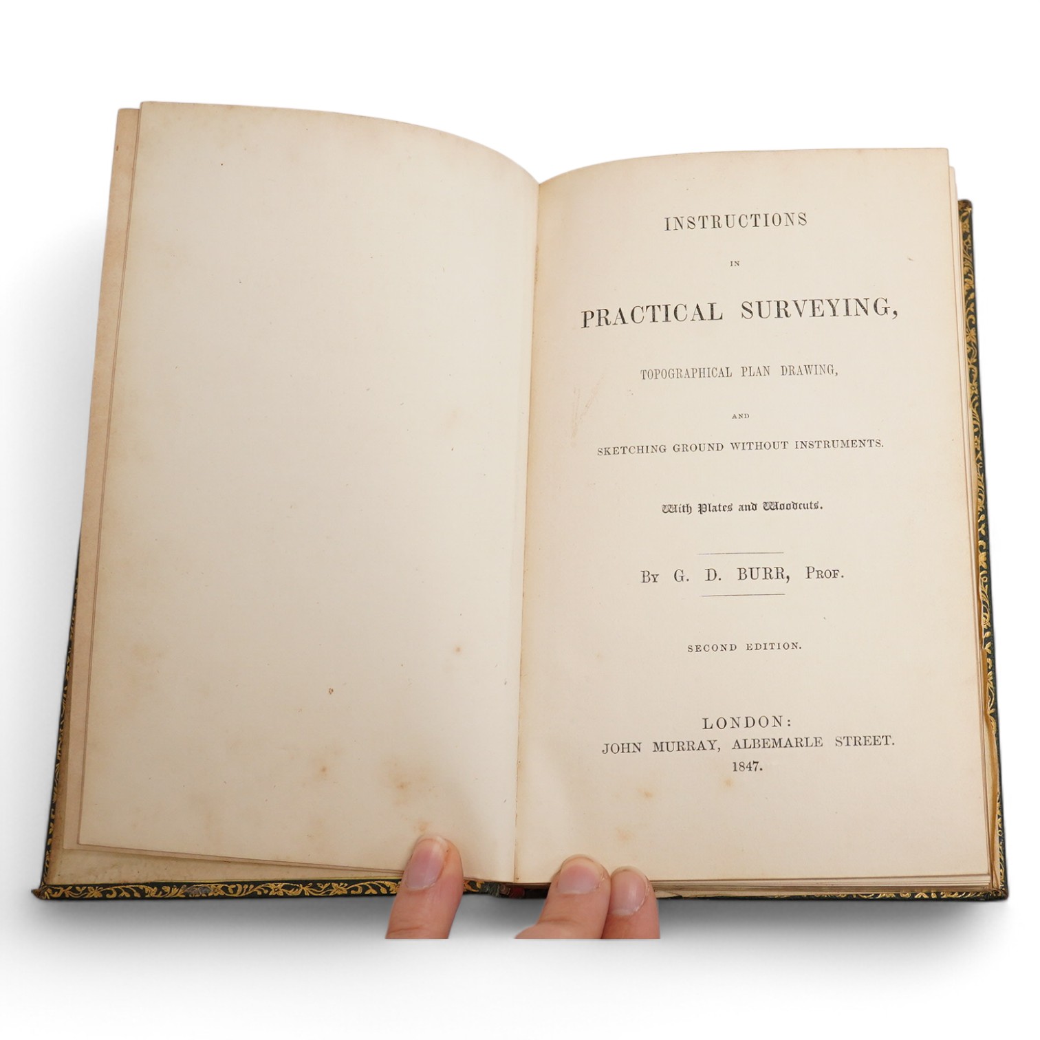 Burr, George Dominicus - Instructions In Practical Surveying, Topographical Plan Drawing, And Sketching Ground Without Instruments, second edition 1847, full morocco with Royal Military College presentation to Gentleman